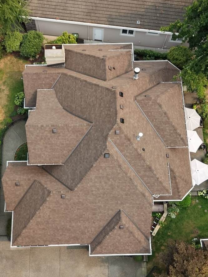 The same Eagle Mountain roof after conversion to architectural asphalt shingle, photographed from overhead